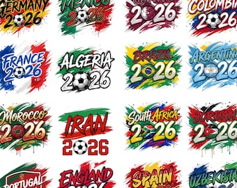 World Cup 2026 Soccer National Teams PNG Bundle, International Soccer Team PNG Designs, Football Country Flag Clipart, USA Canada Mexico