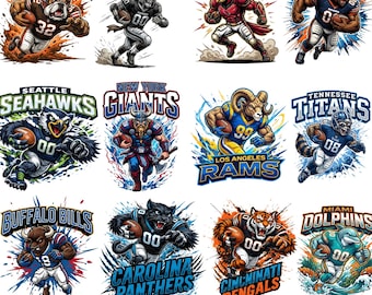12 Football PNG Bundle, Football Team T-Shirt Design, Game day Football Clipart Png, Sports Lover T Shirt Clipart, Sports Mascot Clipart