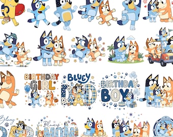 Bluey Cartoon Dog Png Clipart, Bluey Dog PNG Bundle, Bluey Birthday Png, Bluey Dog Family Png, Kids Birthday Party Decor, Digital Download
