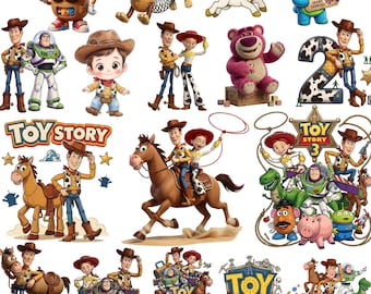 Toy Story PNG Clipart Bundle, Toy Story Cartoon Sublimation Png, Toy Story Birthday Png, Toy Story Party Png, Woody and Jessie Png