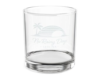 Engraved Whiskey Glass | Coastal Sunset Palm Motif, 10.5oz Rocks Glass