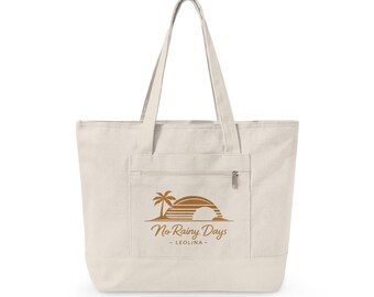No Rainy Days tropical sunset tote | Zippered Canvas Tote