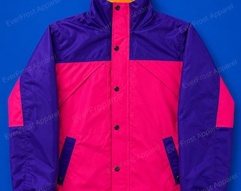 Retro Color Block Ski Jacket, Vintage 90s Puffer Coat, Unisex Streetwear Snow Coat