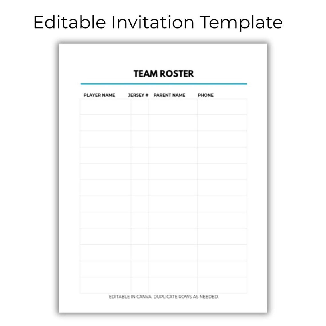 Editable Team Roster Template, Canva Sports Organizer (digital Download ...