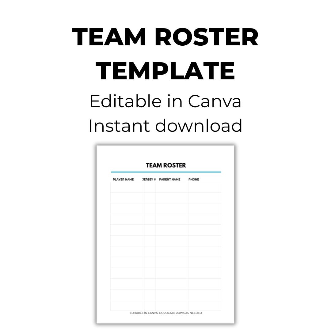 Editable Team Roster Template, Canva Sports Organizer (digital Download ...