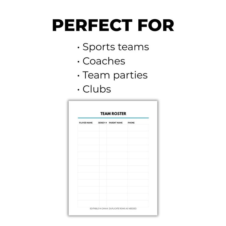 Team Roster Example For Parents Editable Team Roster Template, Canva Sports Organizer (digital Download ...