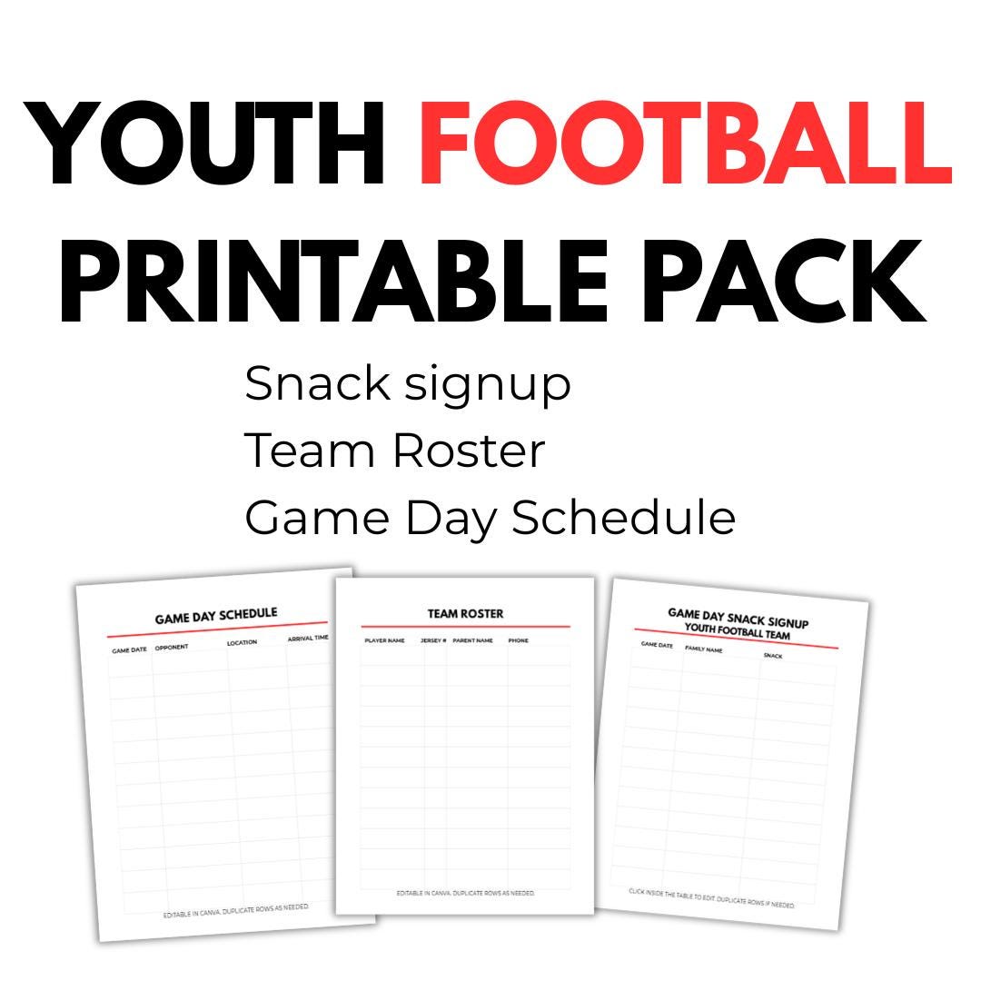 Youth Football Team Organizer Printable Pack, Editable Canva Templates ...