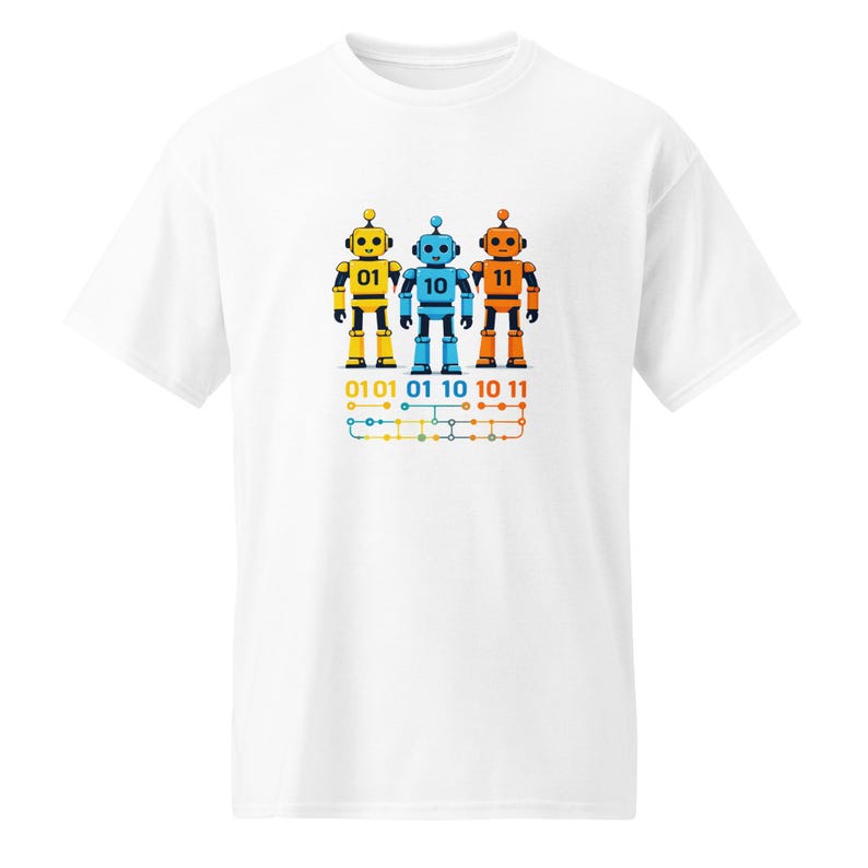 Funny Programmer Robot Binary 01 10 11 Coding Bots T-Shirt, Computer Science Student Gift, Geek Nerd Robot Graphic Tee
