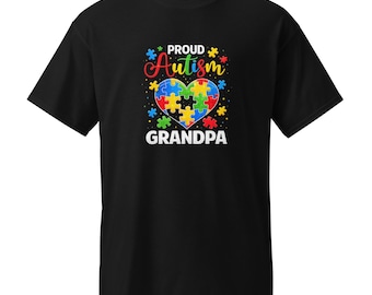 Proud Autism Grandpa Puzzle Heart T-Shirt Awareness Graphic Tee