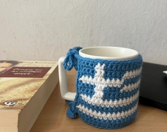Crochet Greek Flag Mug Cozy Pattern PDF with Grid Chart