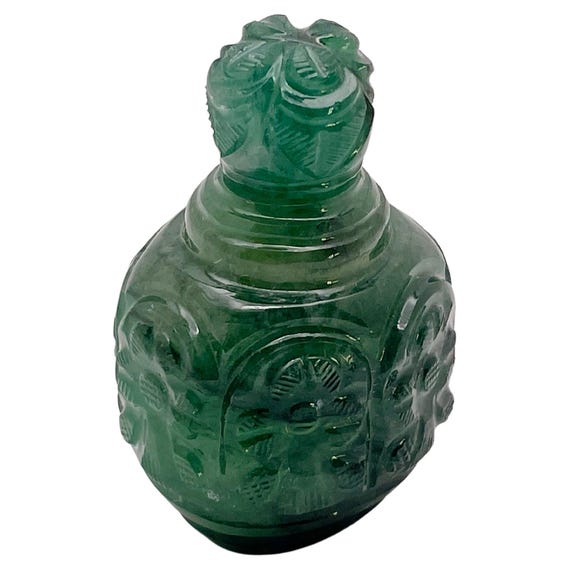 Antique 185 Ct Hand-Carved Natural Emerald Perfume Bottle With Original Box