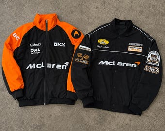 Veste McLaren F1 Racing | Bomber orange papaye pour sport automobile | Veste ras du cou de style vintage | Streetwear Formule 1 | Cadeau pour les fans de course