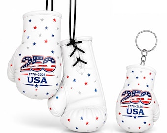 USA 250th Birthday Mini Boxing Gloves & Keychain Set, Patriotic Boxing Gift