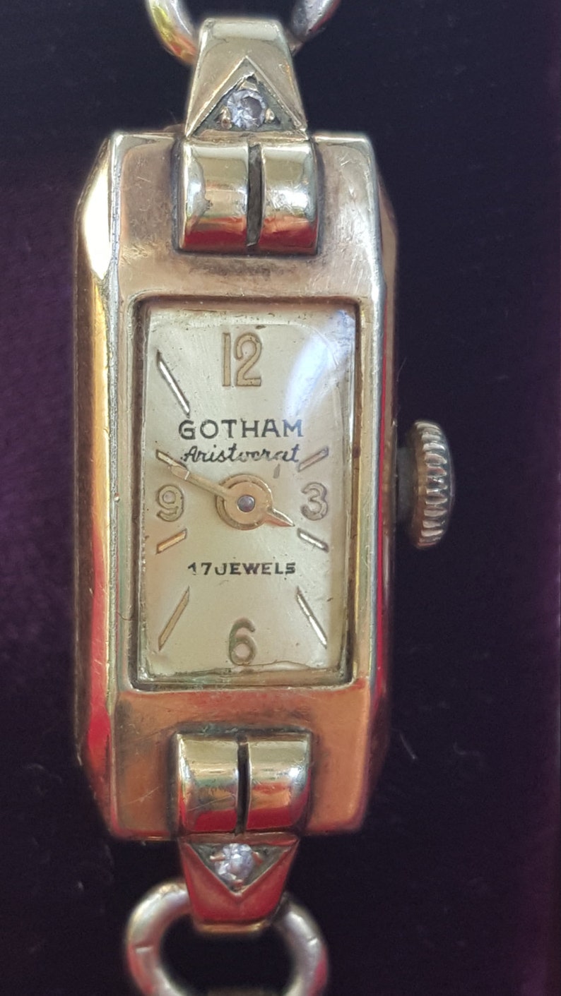 SALE Rare Art Deco GOTHAM Aristocrat 17 Jewels Diamonds Ladies Watch