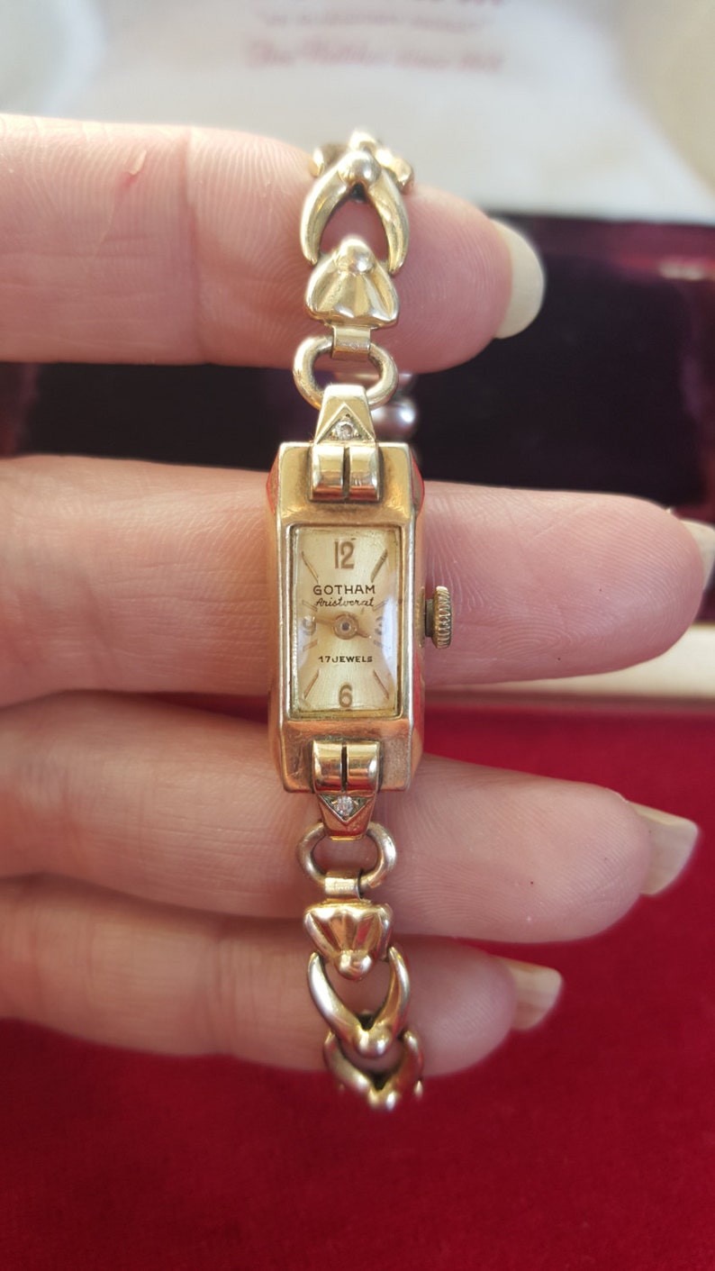 SALE Rare Art Deco GOTHAM Aristocrat 17 Jewels Diamonds Ladies Watch