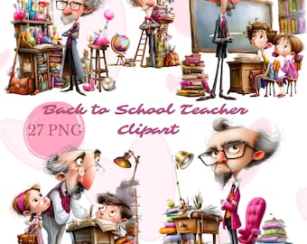 Funny Male Teacher Clipart Bundle 27 PNG, Whimsical Professor Back to School Digital Download, Science Teacher Gift, Sublimation Design