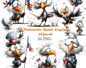 Patriotic Bald Eagle Clipart, American Flag 4th of July Sublimation (Digital Download)
