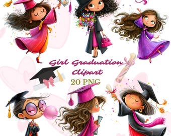 Diverse Girl Graduation Clipart Bundle, 20 PNG Files, Class of 2026 (Digital Download)