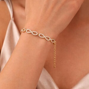 Gold Infinity Bracelet, Sparkling Crystal Accents, Stainless Steel, Adjustable Wrist Jewelry