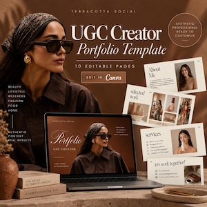 UGC-skapares portfolio Canva-mall, UGC-portfolio-webbplatsmall, mediakit för innehållsskapare, redigerbar portfolio