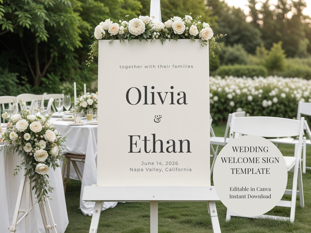 Editable Wedding Welcome Sign Template | Minimal Modern Wedding Sign ...