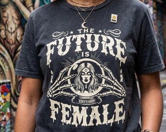 Camiseta "El futuro es femenino", camiseta gráfica vintage, top feminista celestial