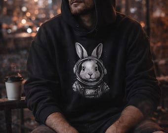 Sudadera con capucha de astronauta y conejo de Pascua: sudadera con gráfico de conejo de ciencia ficción