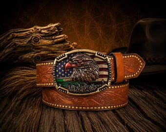 Pasek Western Eagle, skórzany pasek z tłoczoną grafiką w stylu vintage dla mężczyzn i kobiet, kowbojski pasek z wyrazistym wzorem, wiele kolorów