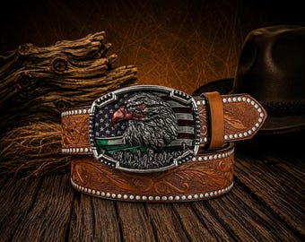 Pasek Western Eagle Silver, skórzany pasek z tłoczoną grafiką w stylu vintage dla mężczyzn i kobiet, kowbojski pasek z nadrukiem, wiele kolorów