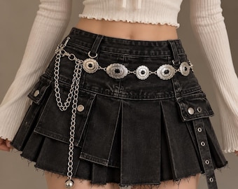 Srebrny pasek z łańcuszkiem dla kobiet, pasek z zawieszką w kształcie monety, biżuteria hip-hopowa Y2K, łańcuszek w stylu boho gotyckim, dodatek do spódnicy, modny łańcuszek w talii, prezent