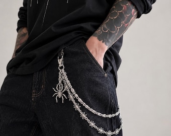 Silver Spider Wallet Chain | Gothic Punk Double Pants Chain | Y2K Hip Chain | Unisex Jeans Chain | Emo Rock Biker Accessories