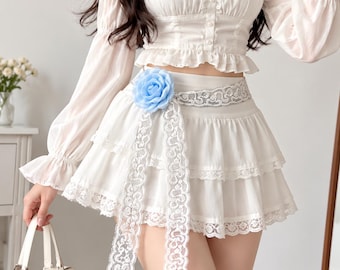 Biały, romantyczny pasek z koronki dla kobiet, romantyczny dodatek w stylu Cottagecore, pas biodrowy w stylu vintage boho, strój Fairycore
