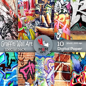 Graffiti Digital Paper Print 8.5 X 11 Texture Scrapbook Paper Pages  Printable Street Art Wall Mural Graffiti Words Print Tag Junk Journal 