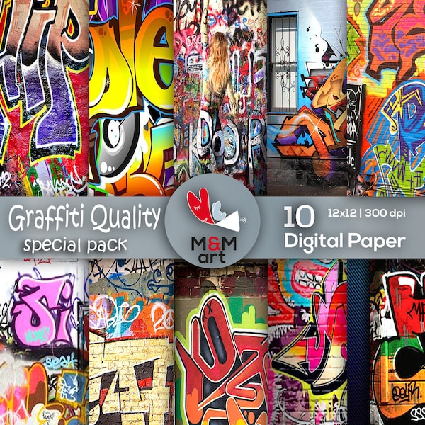 Print Graffiti Quality Background 10 Pack Papers  Photo Backdrops Scrapbooking Paper Commercial Use Instant Download 12 x12 inches