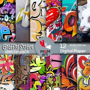 Graffiti Street Art Special Pack Download digitale Hintergrundtexturen, Scrapbooking Papier, Cardmaking 12x12 Zoll Download Printable