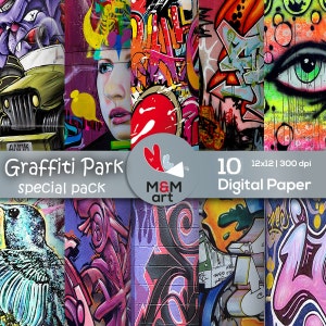 Prints Graffiti Park Super Quality Paper Digital Large Format  Colour 10 Set Cards Paper Download , Printable 12x12 inches