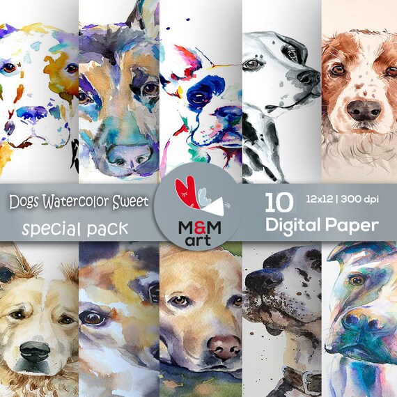 Drucke Hunde Aquarelle Susse Farbe 10 Grosse Pack Hintergrund Etsy