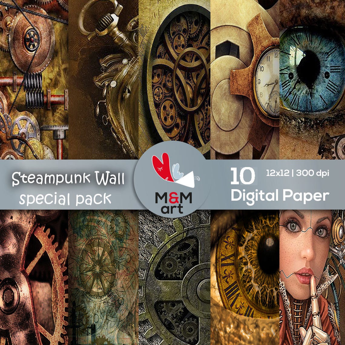 Print Steampunk Wall Background Backdrop 10 Digital Paper Pack ...