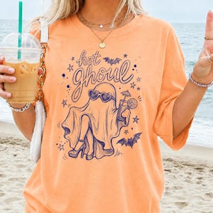 Hot Ghoul Summer PNG | Funny Halloween Cocktail Shirt Design | Girly Spooky Ghost Clipart