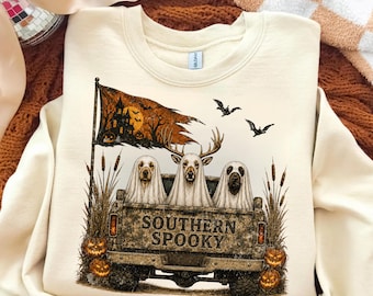 Southern Spooky PNG, Ghost Hunting Dog PNG, Vintage Halloween Shirt Design, Southern Hunter Digital Download