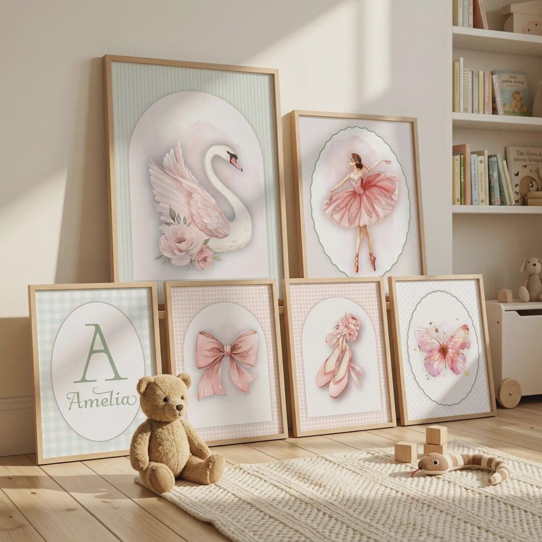 Baby Girl Room Decor, Ballet Nursery Wall Art Set, Pink Ballerina Swan ...