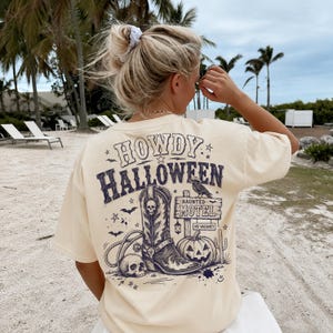Western Howdy Halloween PNG | Retro Ghost Pumpkin Shirt Design | Spooky Cowgirl Sublimation