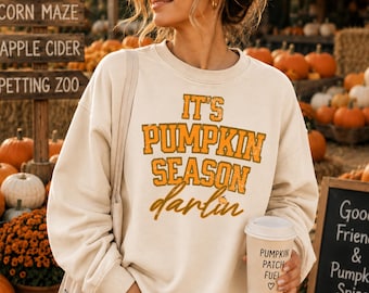 It's Pumpkin Season Darlin PNG | Retro Fall Shirt Design | Distressed Pumpkin | Autumn Sublimation | Western PNG