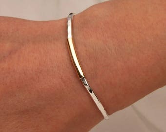 Hammered Cuff Bracelet, 14k Yellow Gold Filled and Sterling Silver (351TH.ys)