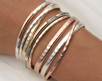 Hammered Cuff Bracelets, Silver, Gold, Rose Gold