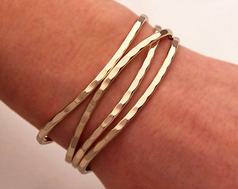 Thin Hammered Cuff Bracelets, 14K Gold Filled