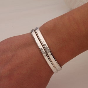 Thick Hammered Cuff Bracelets, Sterling Silver