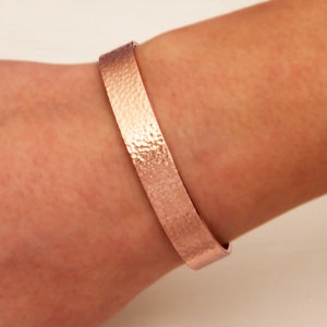 Wide Hammered Cuff Bracelet, 14K Rose Gold Filled
