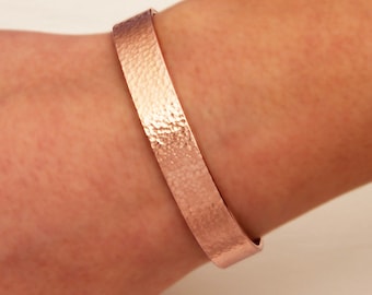 Wide Hammered Cuff Bracelet, 14K Rose Gold Filled