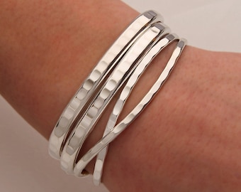 Hammered Cuff Bracelets, Sterling Silver